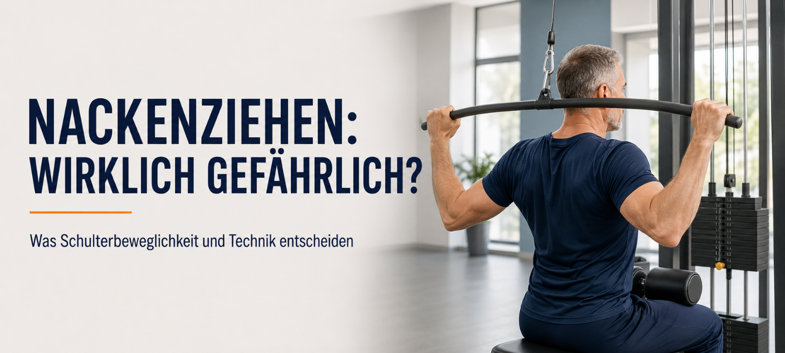 Latzug zum Nacken bei einem Mann ab 50 – Schulterbeweglichkeit und richtige Technik entscheiden über die Eignung der Übung